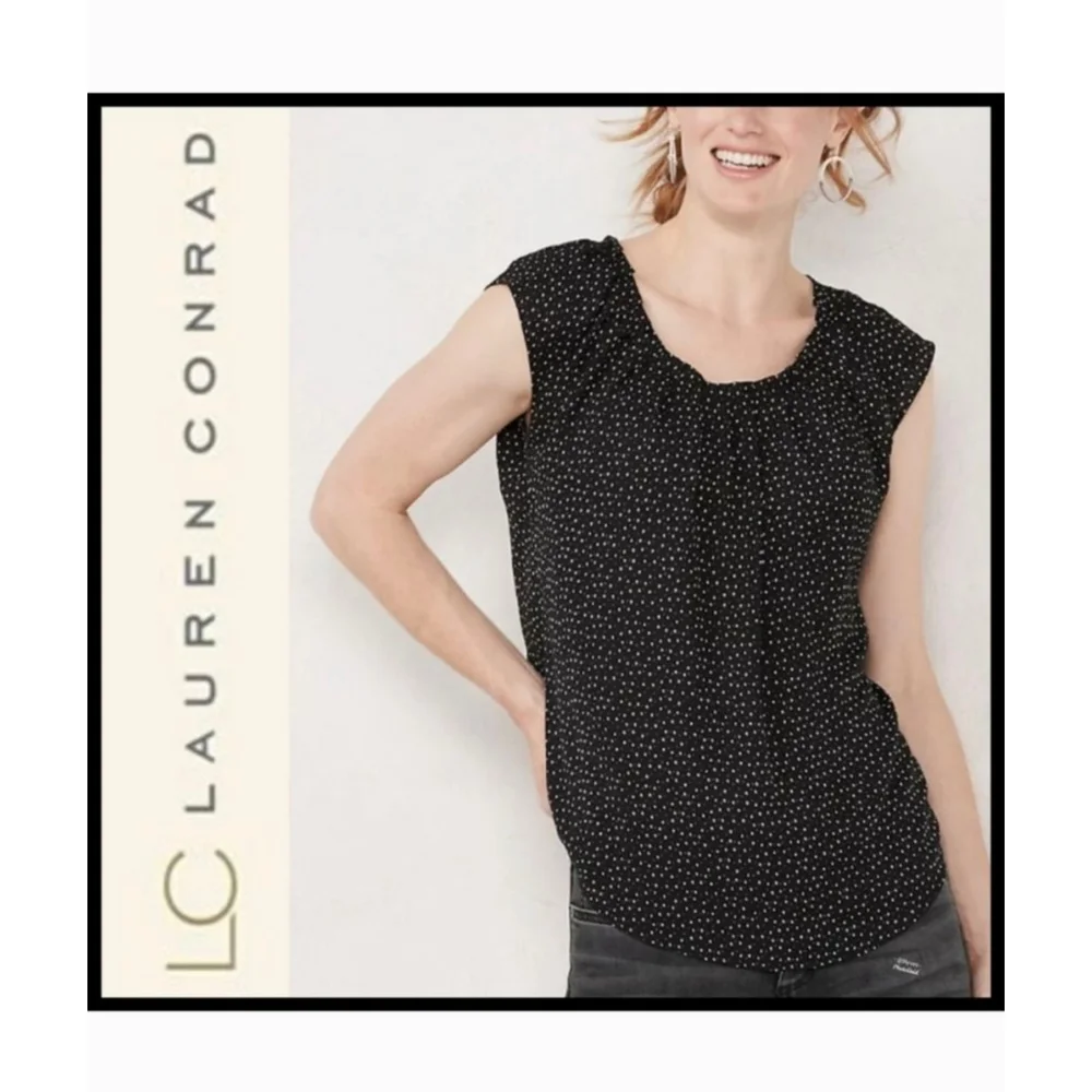 Lauren Conrad XXL Black Polka Dot women's officecore secretary teacher top - Picture 1 of 8